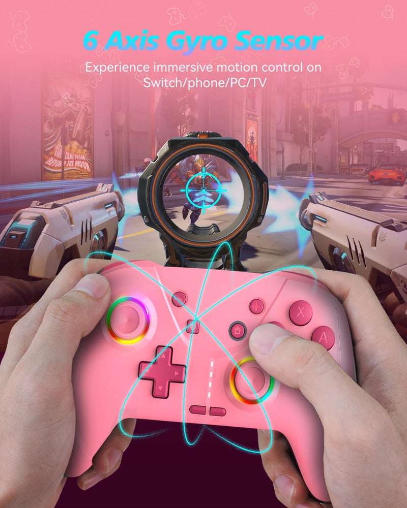 GMBACK Store Wireless Switch 2 Pro Controller, Turbo Controller for Nintendo Switch 2/1/Lite/OLED with Loop Macro, Home Wake Up, HD Rumble, Motion Control, Turbo, 800mAh, Pink - Image 4